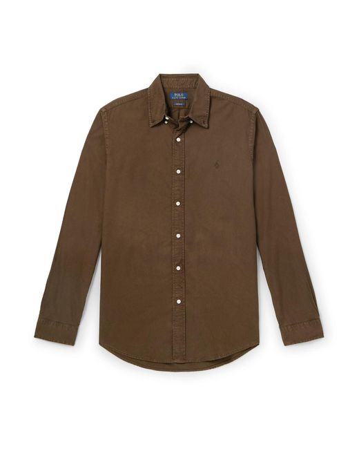 Polo Ralph Lauren Brown Button-Down Collar Logo-Embroidered Cotton Shirt for men