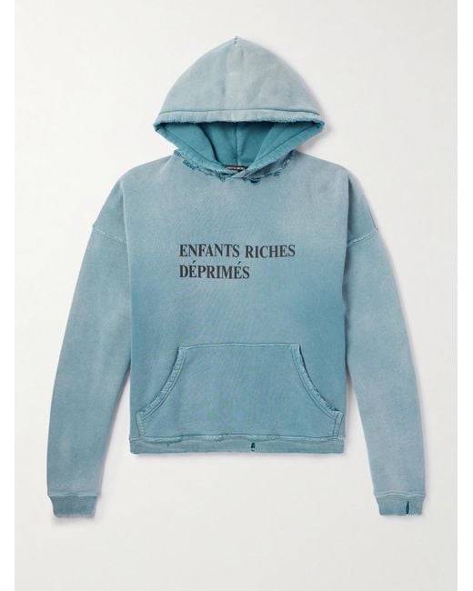 Enfants Riches Deprimes Blue Logo-Print Distressed Cotton-Jersey Hoodie for men