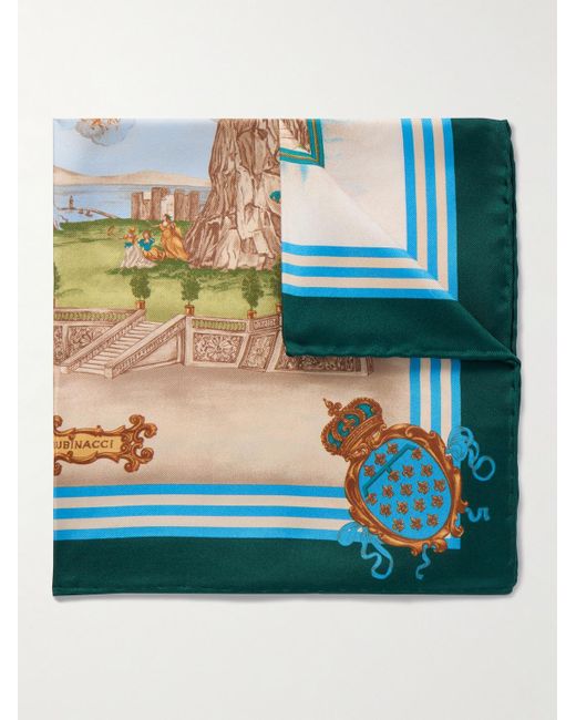 Rubinacci Green Oronomant Cuccagna Printed Silk-Twill Pocket Square for men