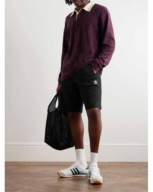 Adidas Originals Black Essential Straight-leg Logo-embroidered Cotton-jersey Shorts for men