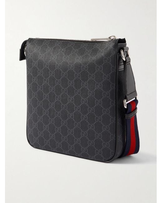 Gucci Black Gg Leather-Trimmed Monogrammed Supreme Coated-Canvas Messenger Bag for men