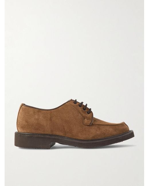 Tricker's Brown Stuart Leather-Trimmed Brushed-Suede Derby Shoes for men
