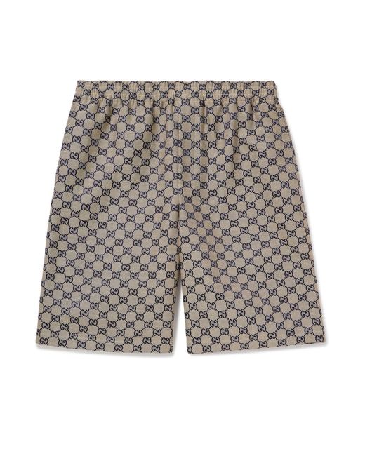 Gucci Gray Straight-leg Monogrammed Linen-blend Jacquard Shorts for men