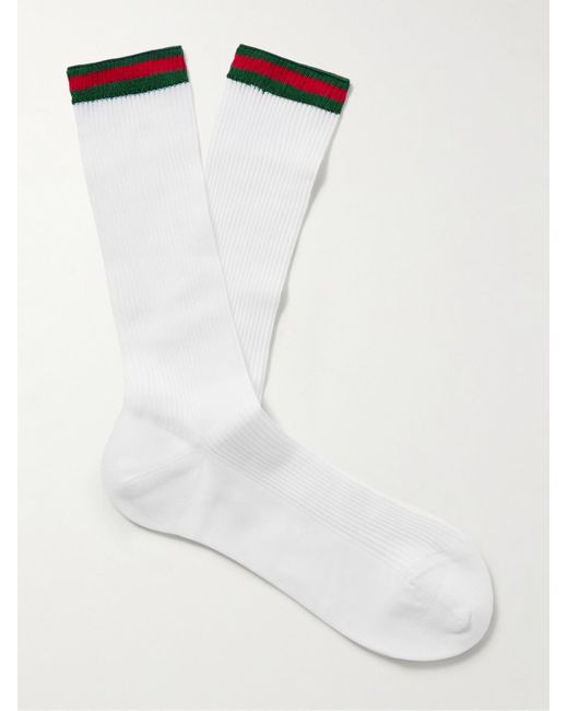 Gucci White Striped Ribbed Cotton-Blend Socks for men