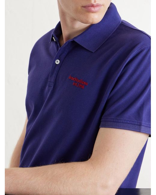 Acne Blue Logo-Embroidered Cotton-Piqué Polo Shirt for men