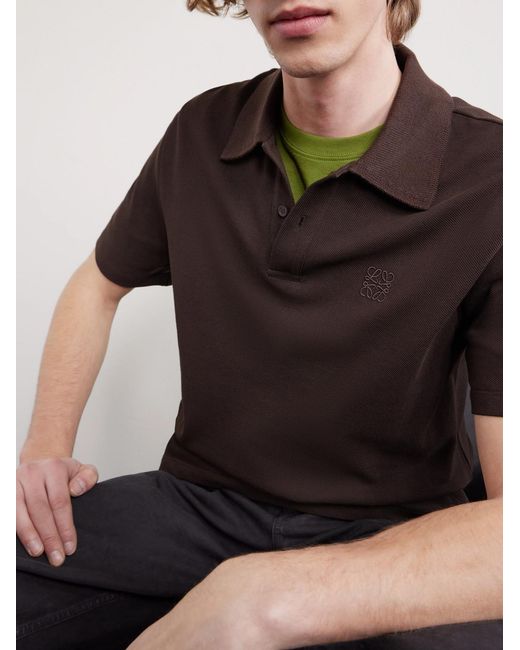 Loewe Brown Slim-fit Logo-embroidered Cotton-piqué Polo Shirt for men