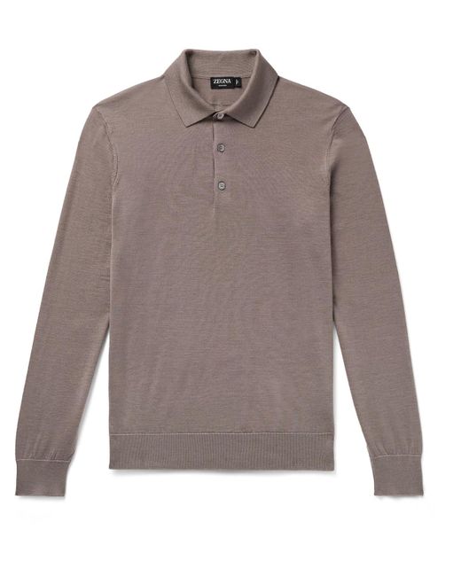 Zegna Gray Cashmere And Silk-blend Polo Shirt for men