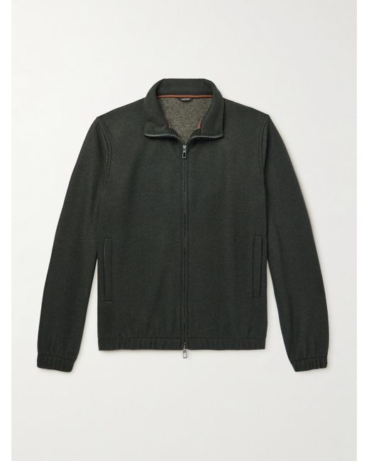 Loro Piana Green Cashmere-fleece Zip-up Bomber Jacket for men