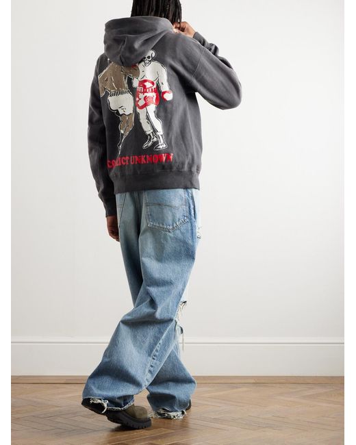SAINT Mxxxxxx Gray Denim Tears Distressed Printed Cotton-Jersey Hoodie for men