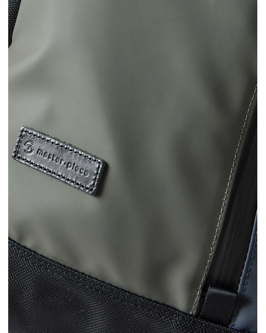 Master Piece Gray Slick Logo-appliquéd Leather And Cordura® Ballistic Nylon Backpack for men