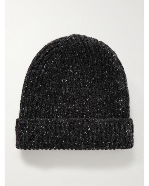 Inis Meáin Black Ribbed Donegal Cashmere Beanie for men