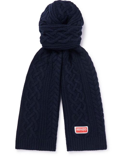 KENZO Logo-appliquéd Cable-knit Wool Scarf in Blue for Men | Lyst