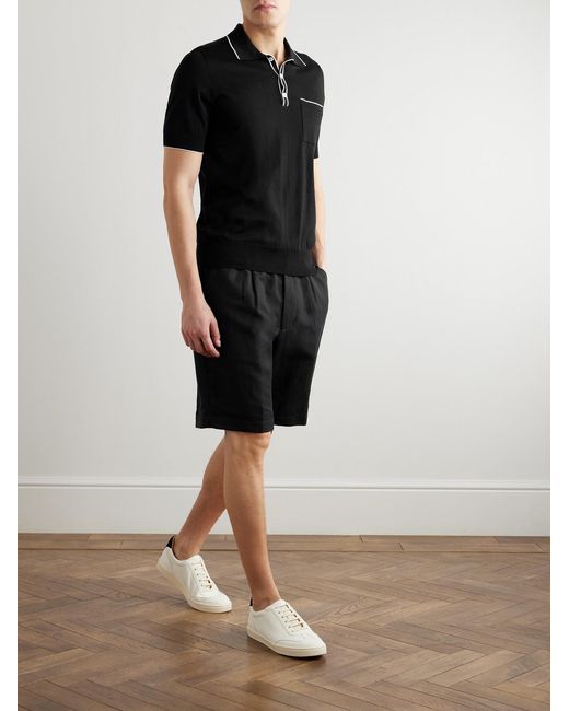 Brunello Cucinelli Black Straight-leg Pleated Linen And Cotton-blend Twill Bermuda Shorts for men