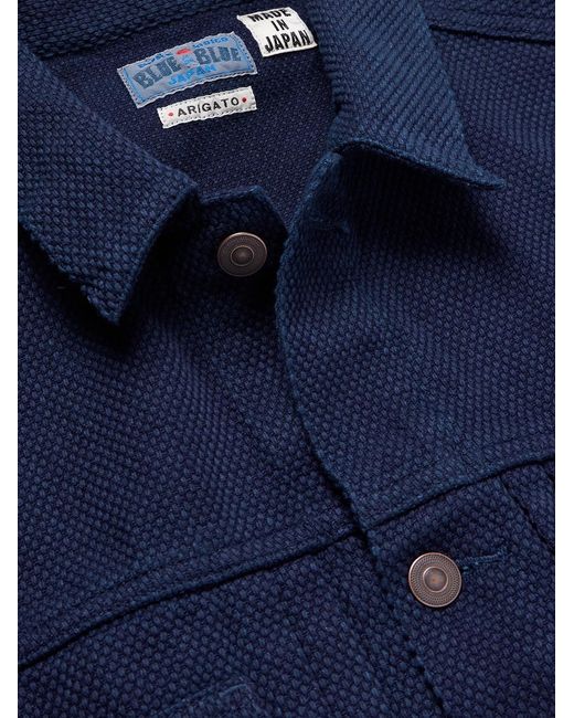 Blue Blue Japan Blue Dyed Sashiko Cotton Trucker Jacket for men