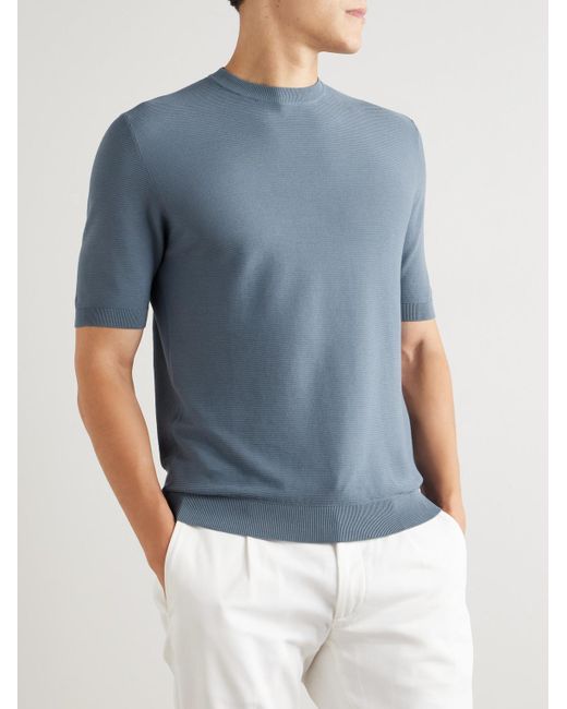 Eleventy Blue Slim-Fit Ribbed Cotton T-Shirt for men