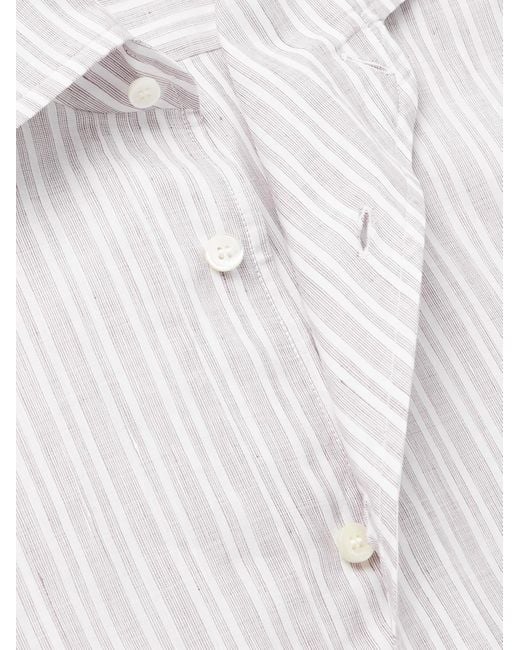Loro Piana White Raffaele Striped Cotton And Linen-blend Half-placket Shirt for men