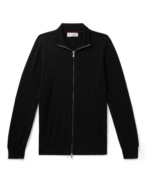 Brunello Cucinelli Black Cashmere Zip-up Sweater for men