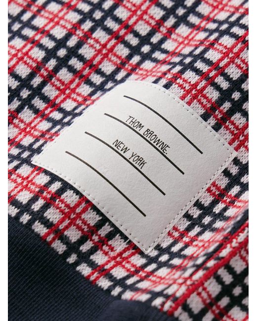 Thom Browne Sweatshirt aus kariertem Jacquard-Strick aus Baumwolle mit Streifen und Logoapplikation in Red für Herren