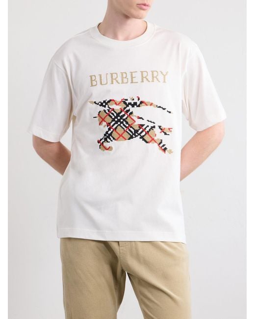 Burberry White Logo-Embroidered Cotton-Jersey T-Shirt for men