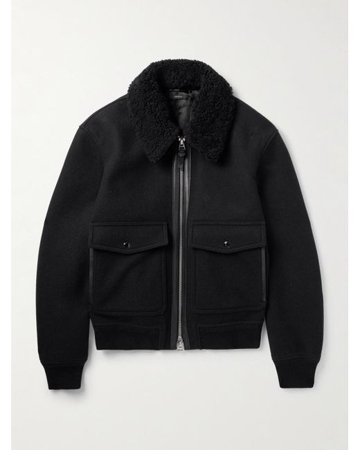 Tom Ford Shearling And Leather Trimmed Wool Blend Bomber Jacket in Black for Men Lyst Canada