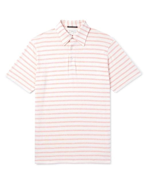 Richard James Pink Striped Jersey Polo Shirt for men