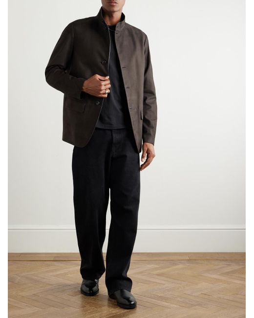 Zegna Black Nehru-Collar Nubuck Jacket for men