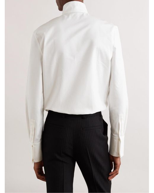 Saint Laurent White Grandad-collar Bib-front Cotton-poplin Tuxedo Shirt for men