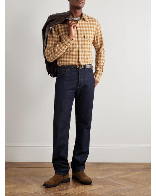 Tom Ford Natural Slim-Fit Checked Cotton-Twill Shirt for men