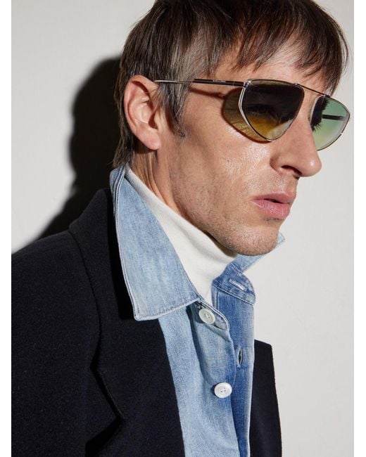 Bottega Veneta Green Light Ribbon Aviator-Style-Tone Sunglasses for men