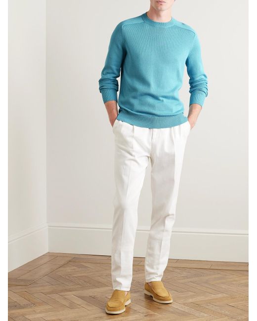 Loro Piana Blue Cotton And Silk-Blend Sweater for men