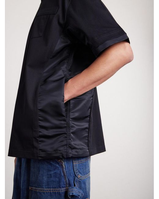 Sacai Black Appliquéd Shell-trimmed Cotton-jersey T-shirt for men