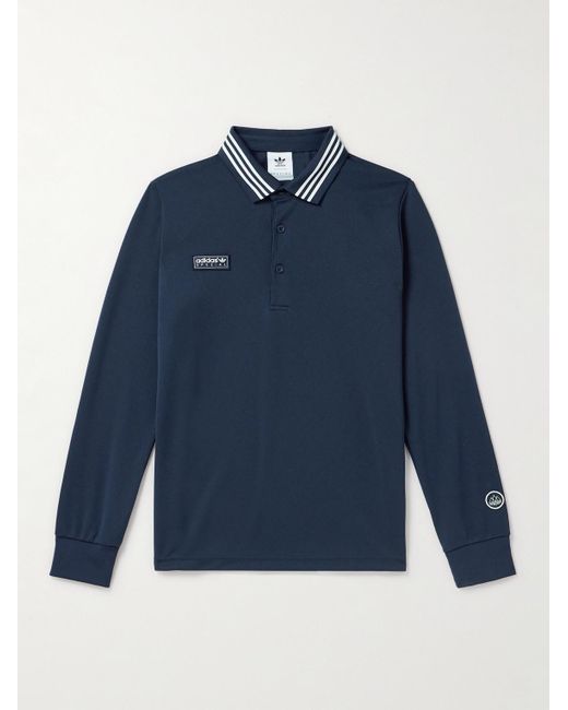 Adidas Originals Blue Striped Logo-appliquéd Recycled-jersey Polo Shirt for men