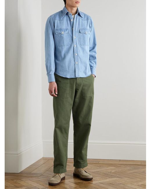 Drake's Blue Denim Western Shirt for men