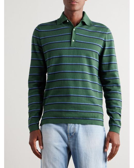 Sid Mashburn Green Slim-Fit Striped Cotton And Cashmere-Blend Polo Shirt for men
