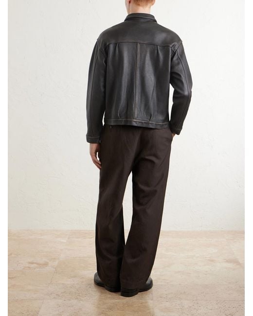 A.PRESSE Black Leather Jacket for men