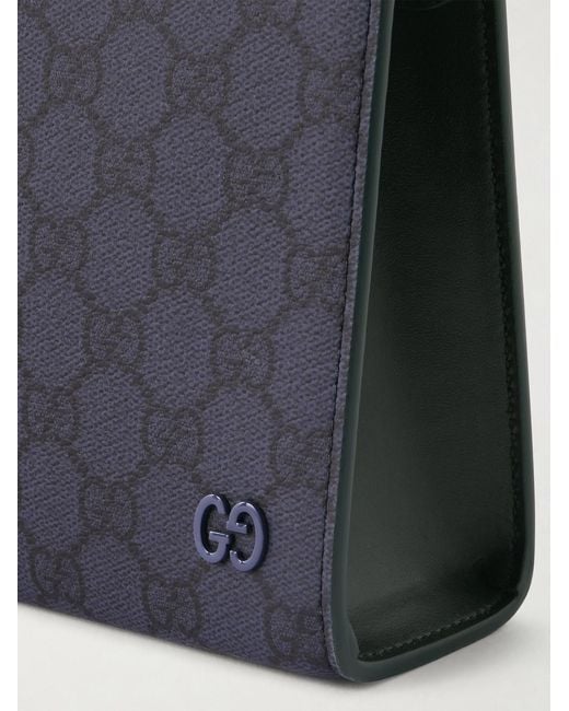 Gucci Blue Gg Supreme Monogrammed Coated-Canvas And Leather Pouch for men