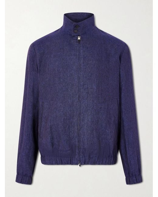 Canali Blue Linen Bomber Jacket for men