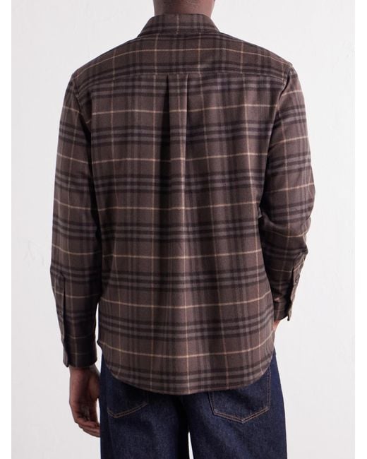 Burberry Purple Checked Wool-Twill Flannel Shirt for men