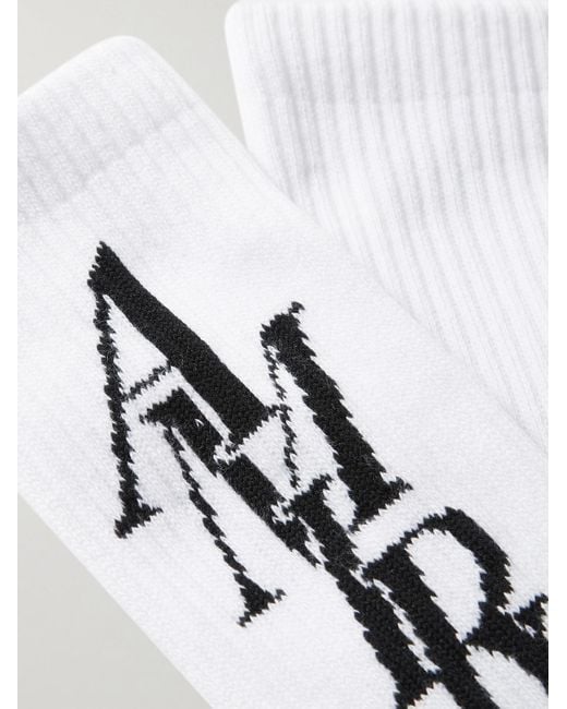 Amiri White Stack Logo-jacquard Ribbed Cotton-blend Socks for men