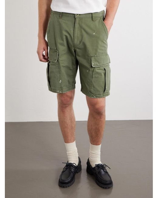 CHERRY LA Green Camouflage Paint-Splattered Cargo Straight-Leg Shorts for men