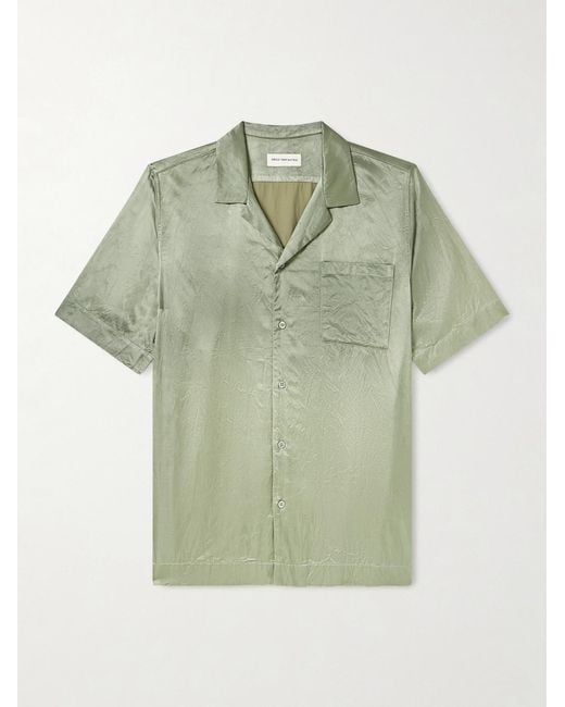 Dries Van Noten Green Camp-Collar Satin-Twill Shirt for men