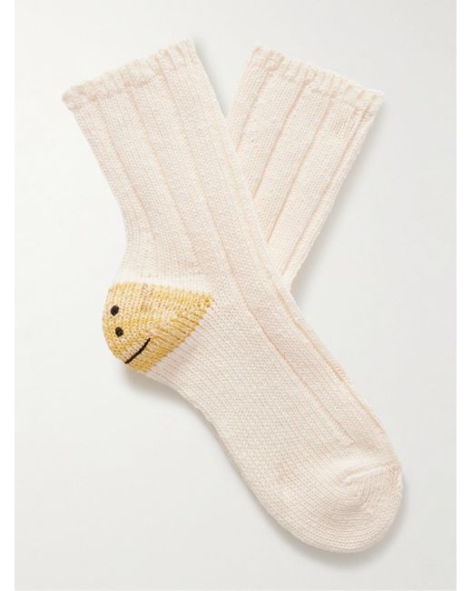 Kapital Natural Printed Intarsia Cotton-blend Socks for men