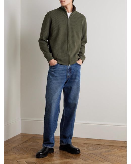 NN07 Green Danny 6429 Ribbed Bouclé Zip-Up Cardigan for men
