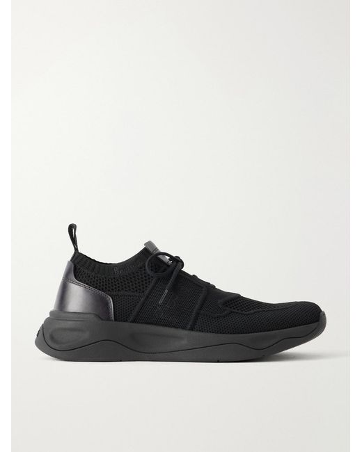 Berluti Black Shadow Leather-Trimmed Stretch-Knit Sneakers for men