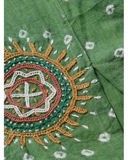 Kardo Green Convertible-collar Embroidered Cotton Shirt for men