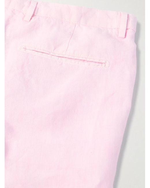 Boglioli Pink Straight-leg Pleated Linen Shorts for men