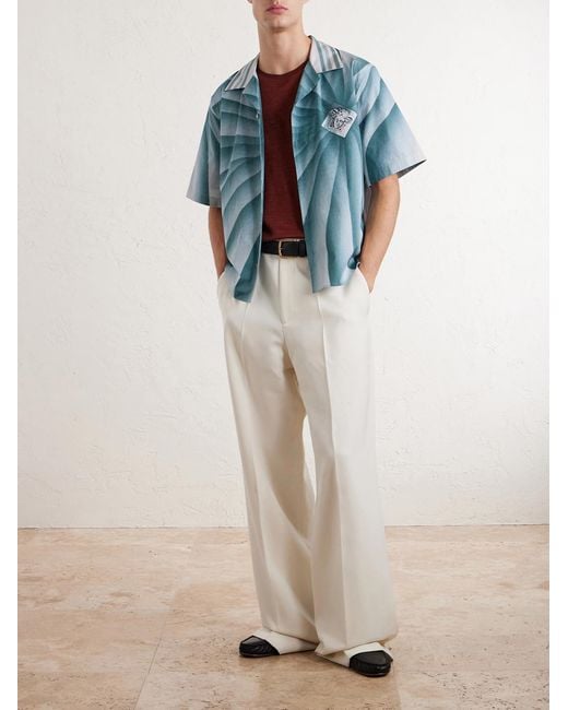 Versace Blue Camp-Collar Cotton-Poplin Shirt for men