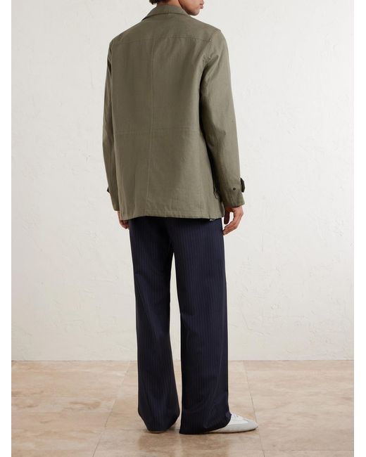 Kiton Green Suede-Trimmed Linen Field Jacket for men