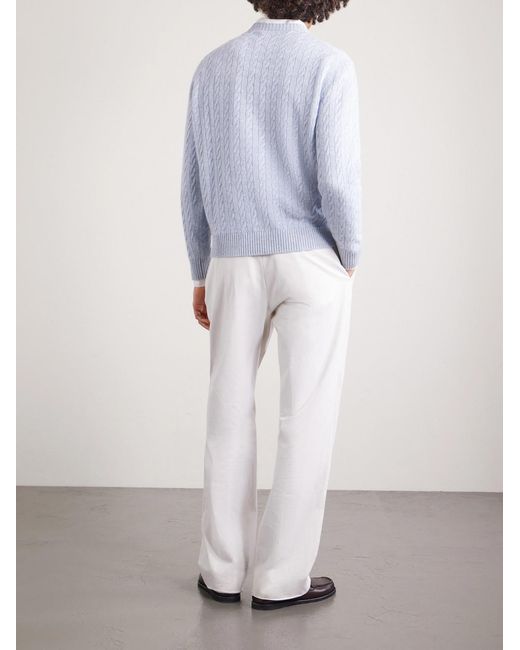 Dunhill Blue Cable-knit Cashmere And Linen-blend Sweater for men