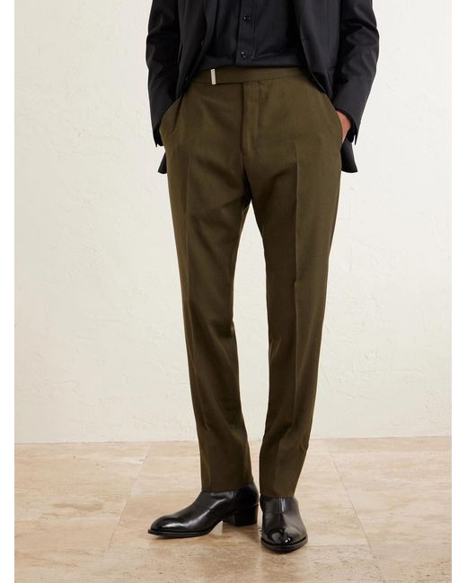 Tom Ford Green Atticus Straight-Leg Wool, Cashmere And Silk-Blend Canvas Suit Trousers for men